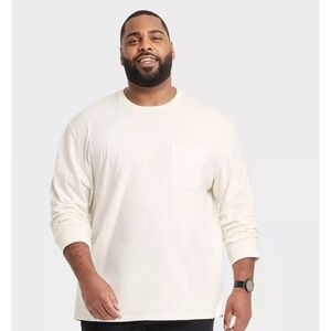 Goodfellow NWT Small Target Long Sleeve Crew Neck Pocket T Shirt Cream Off White